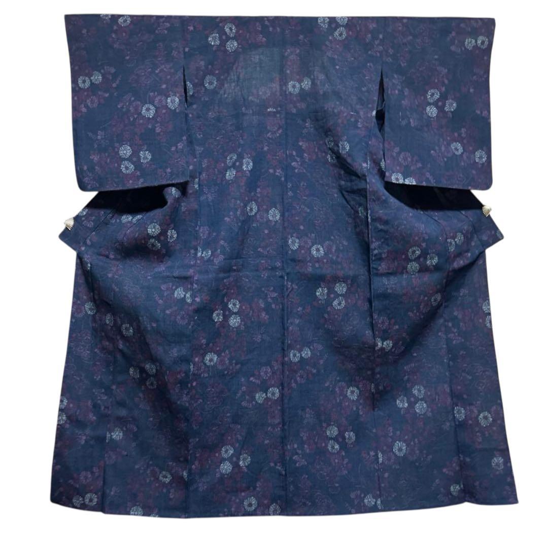 未使用近い　単衣　生紬　小紋　フルセット　4点　作家帯付き　161/67.5