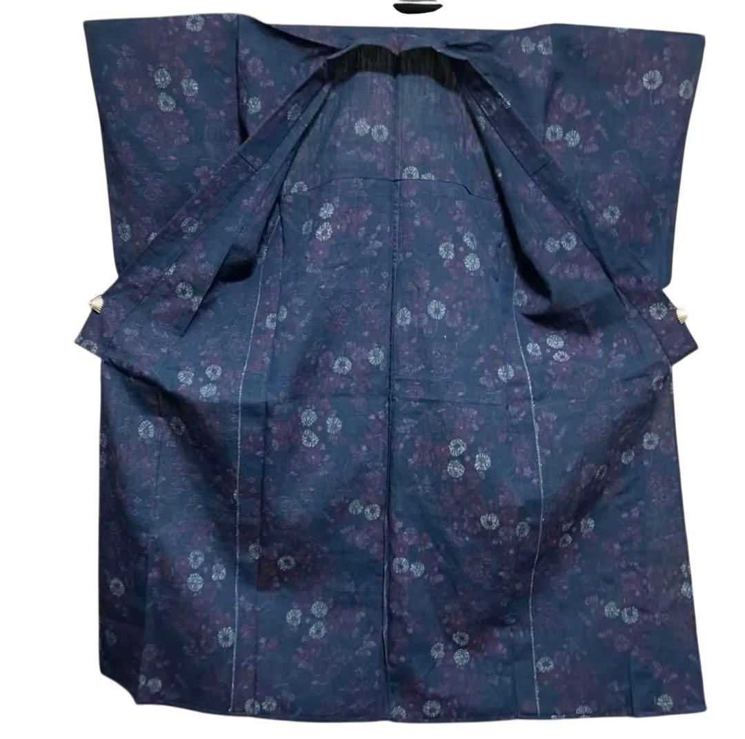 未使用近い　単衣　生紬　小紋　フルセット　4点　作家帯付き　161/67.5