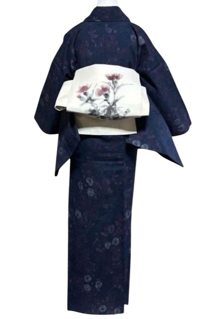 未使用近い　単衣　生紬　小紋　フルセット　4点　作家帯付き　161/67.5