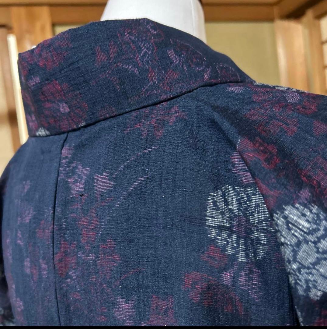 未使用近い　単衣　生紬　小紋　フルセット　4点　作家帯付き　161/67.5