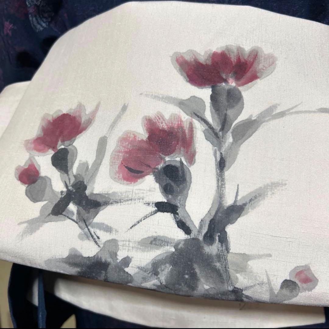 未使用近い　単衣　生紬　小紋　フルセット　4点　作家帯付き　161/67.5