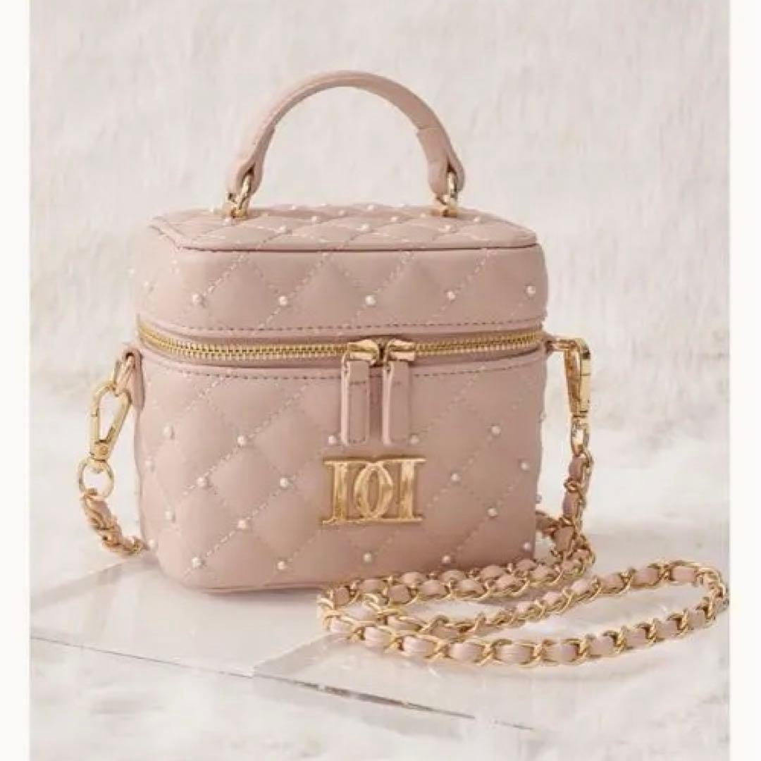 【ゴールドパーツ】キルティングパールスクエアミニバッグ ピンク