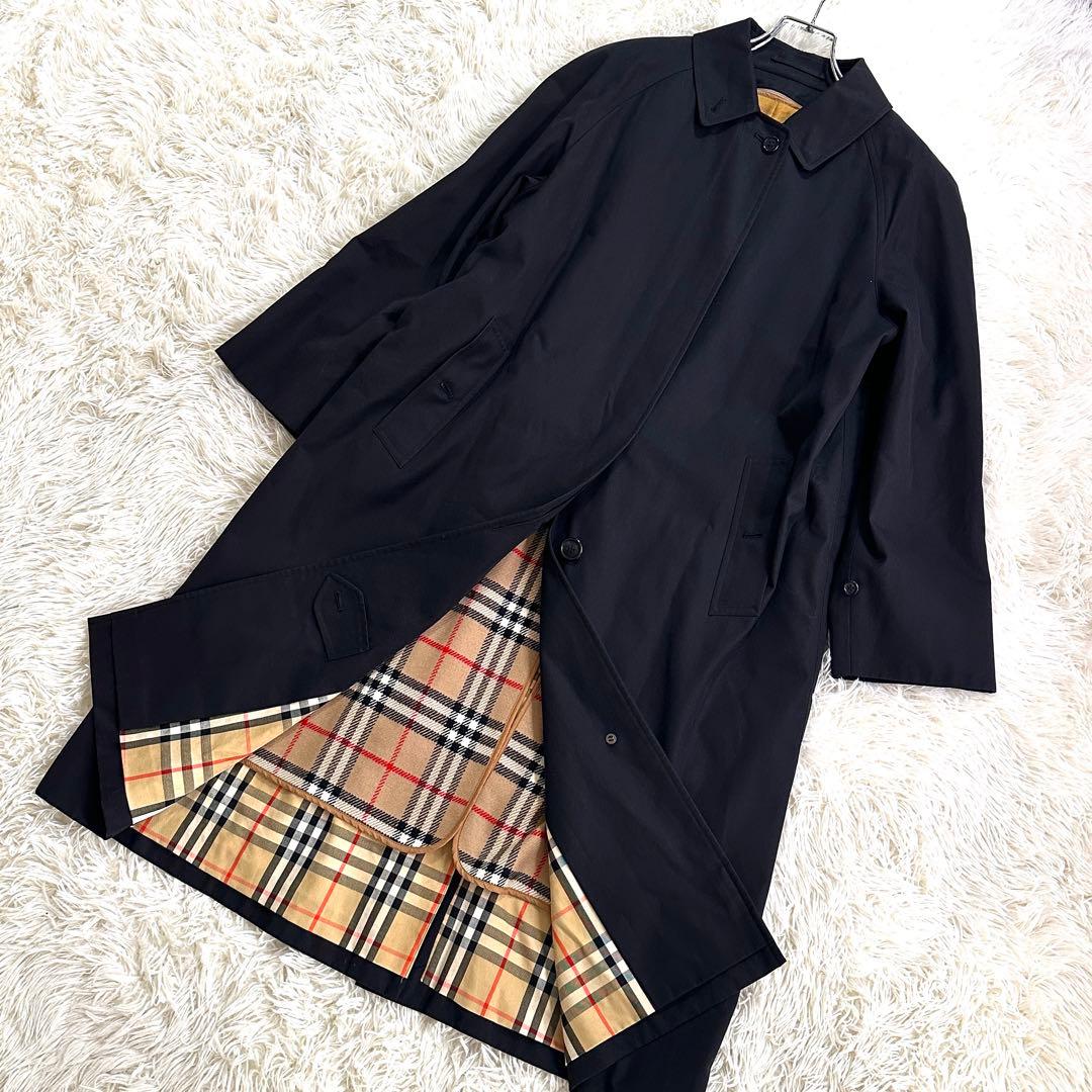 未使用級✨バーバリー ステンカラーコート ノバチェック ライナー付き 黒 9AR