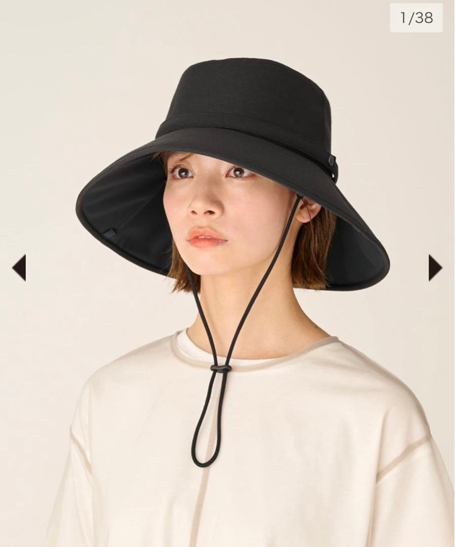 サンバリア100 ウィンドハット　ブラック　Lサイズ　紐付き