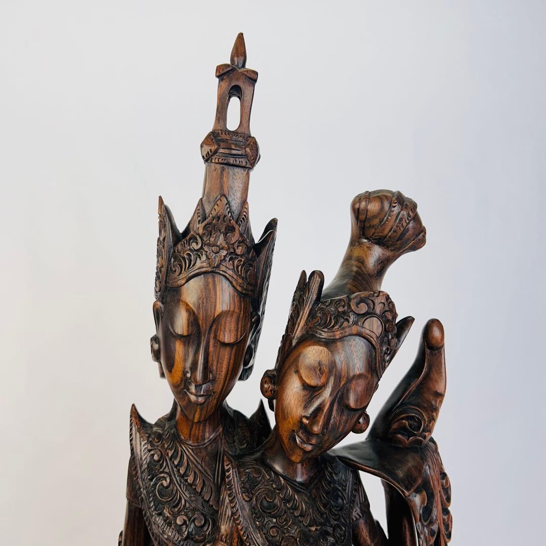 バリ島 木彫り 女性像 2人 高さ80cm 彫刻 黒檀 アンティーク 置物
