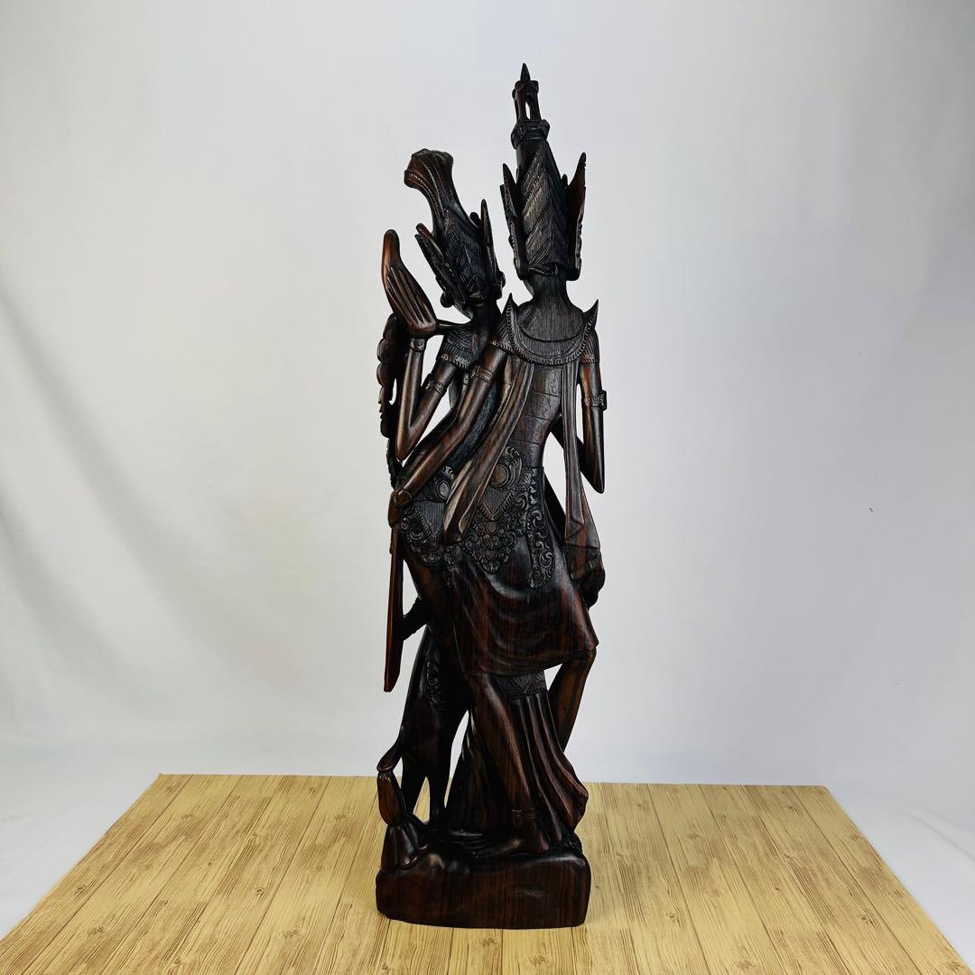 バリ島 木彫り 女性像 2人 高さ80cm 彫刻 黒檀 アンティーク 置物