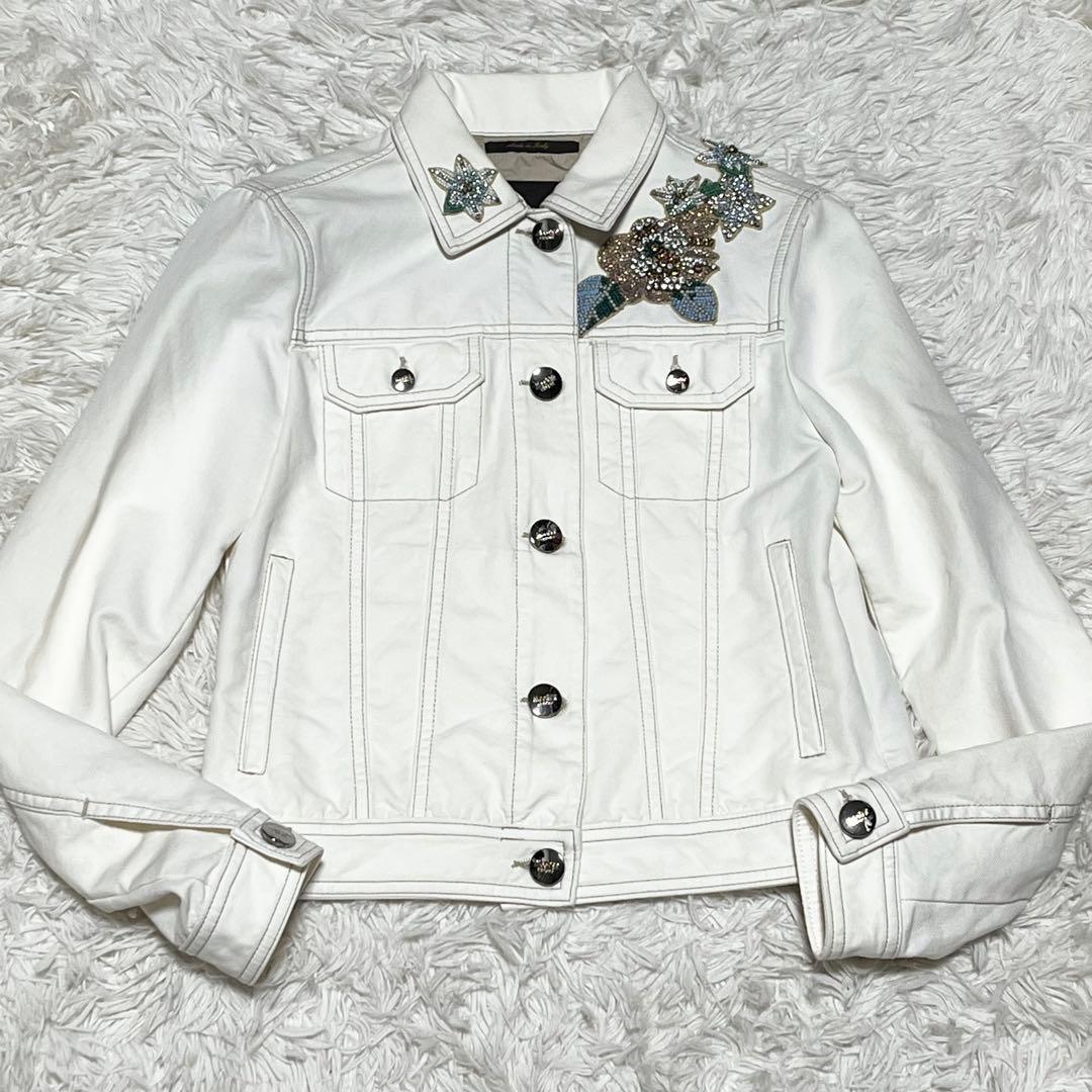 kittyママ　　　　ジャケット　ホワイトデニム　ビジュー　花柄　白