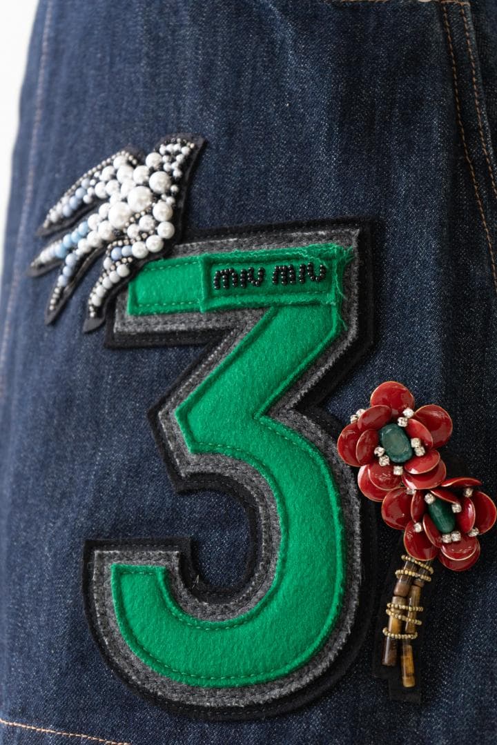 miu miu ミュウミュウ 装飾デニムスカート