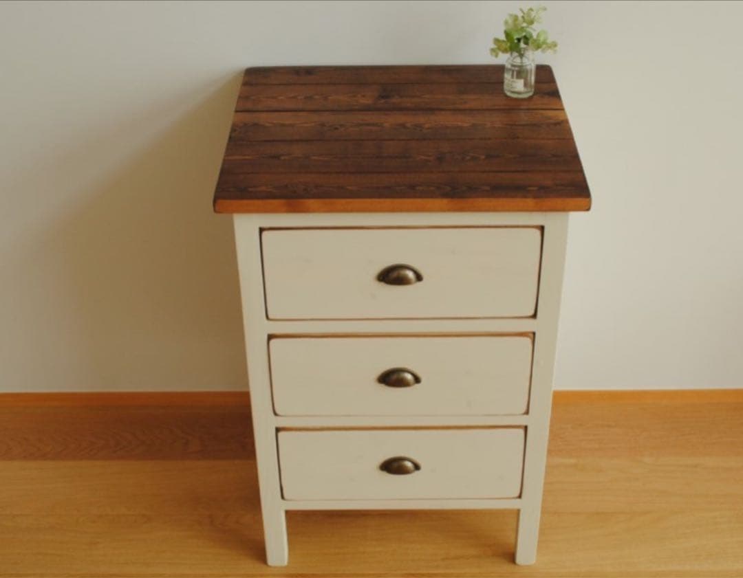 値下【アンティーク】ウッドチェスト（ホワイト）収納バツグン！組み立て不用★手作り