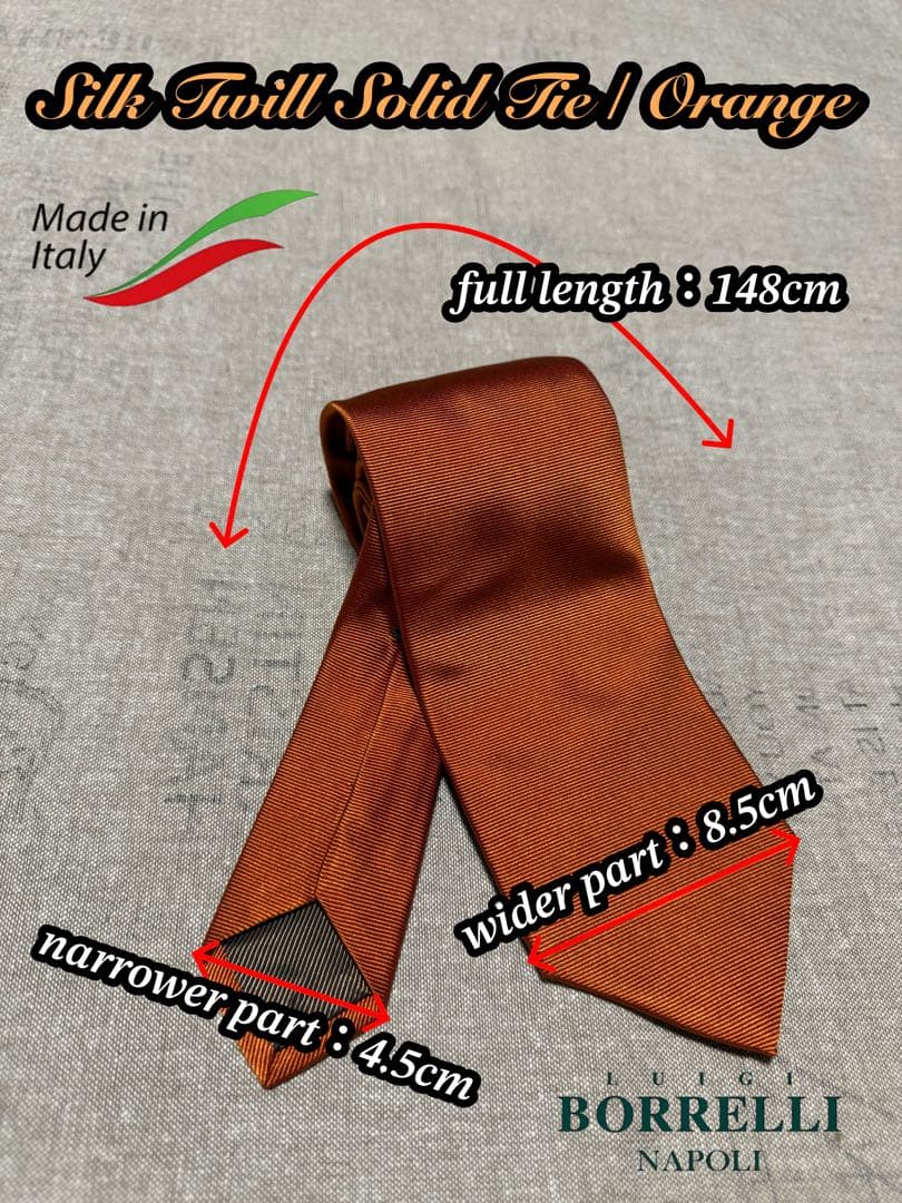 LUIGI BORRELLI／ルイジボレッリ／シルクソリッドタイ／オレンジ