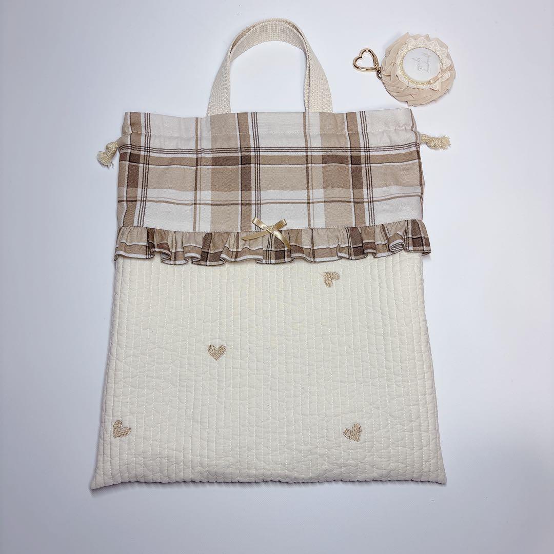 みむむ様　ハート　ヌビ　　刺繍生地　レッスンバッグ　上履き袋　コップ袋　お弁当袋
