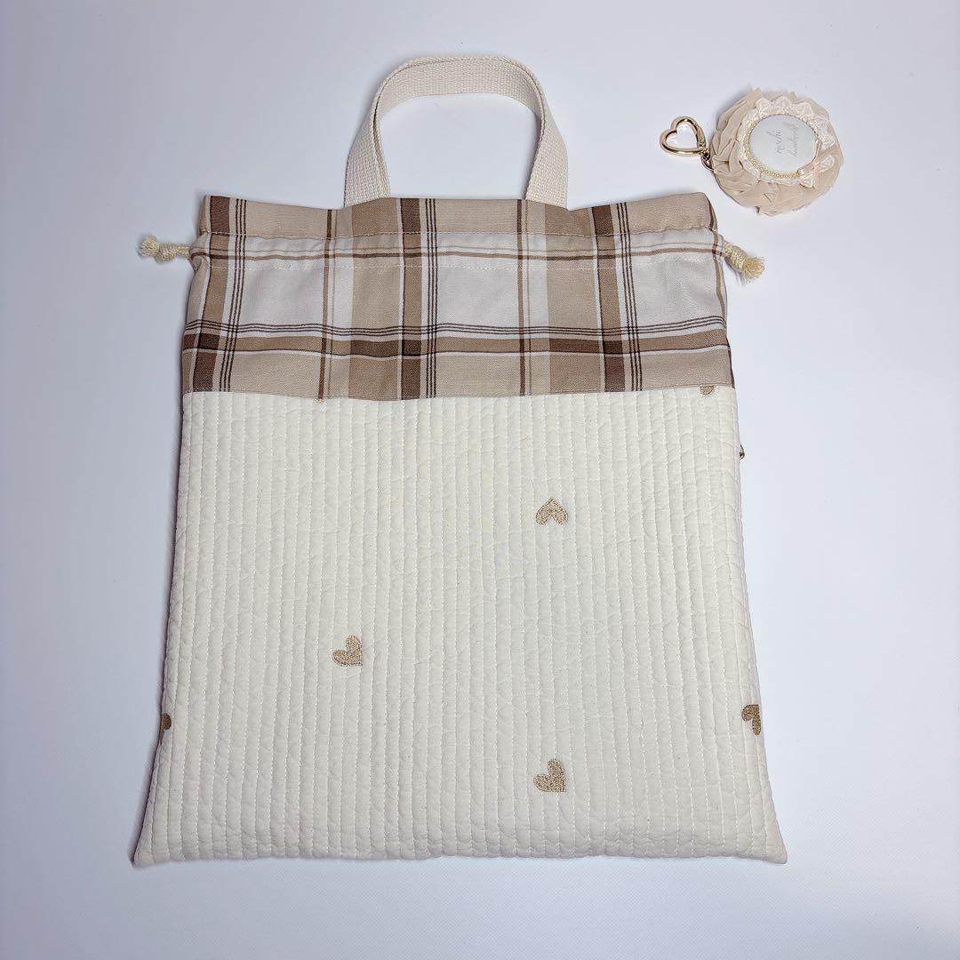 みむむ様　ハート　ヌビ　　刺繍生地　レッスンバッグ　上履き袋　コップ袋　お弁当袋