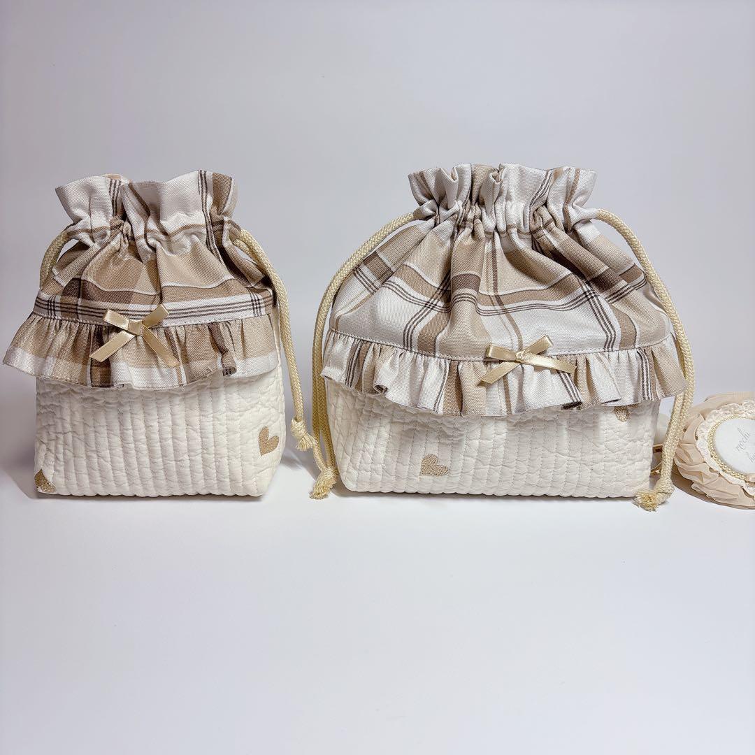 みむむ様　ハート　ヌビ　　刺繍生地　レッスンバッグ　上履き袋　コップ袋　お弁当袋