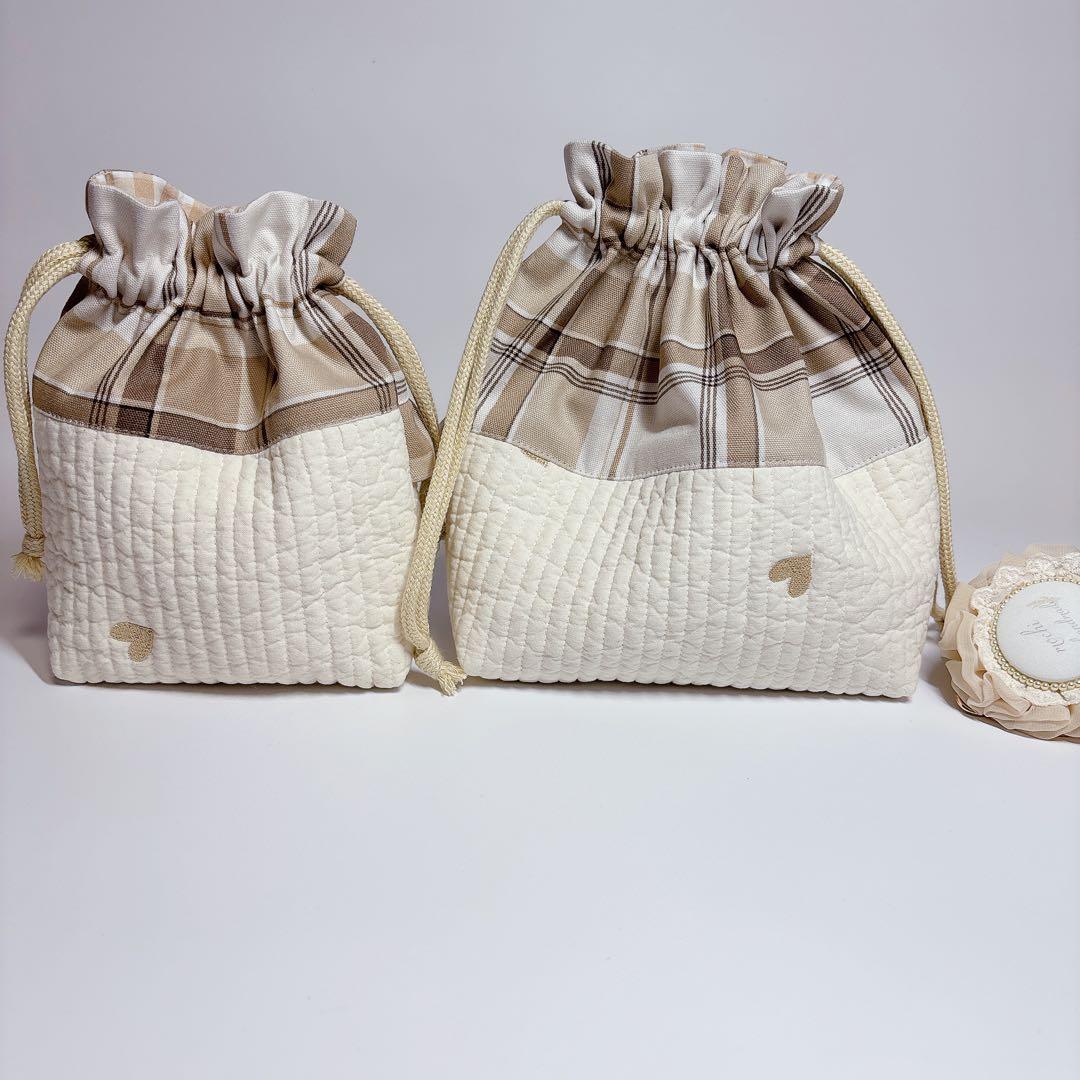 みむむ様　ハート　ヌビ　　刺繍生地　レッスンバッグ　上履き袋　コップ袋　お弁当袋