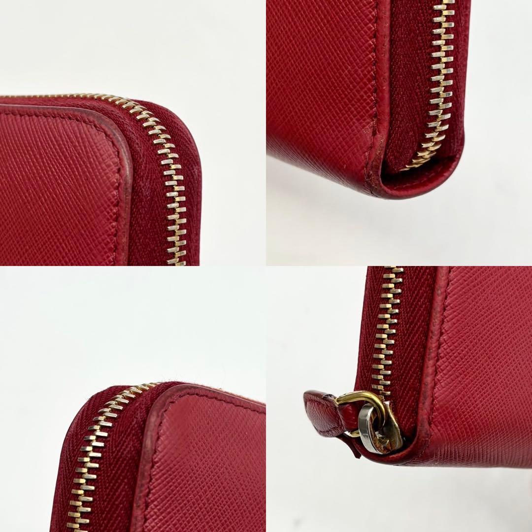 【美品】PRADA サフィアーノ ラウンドファスナー 長財布 レッド