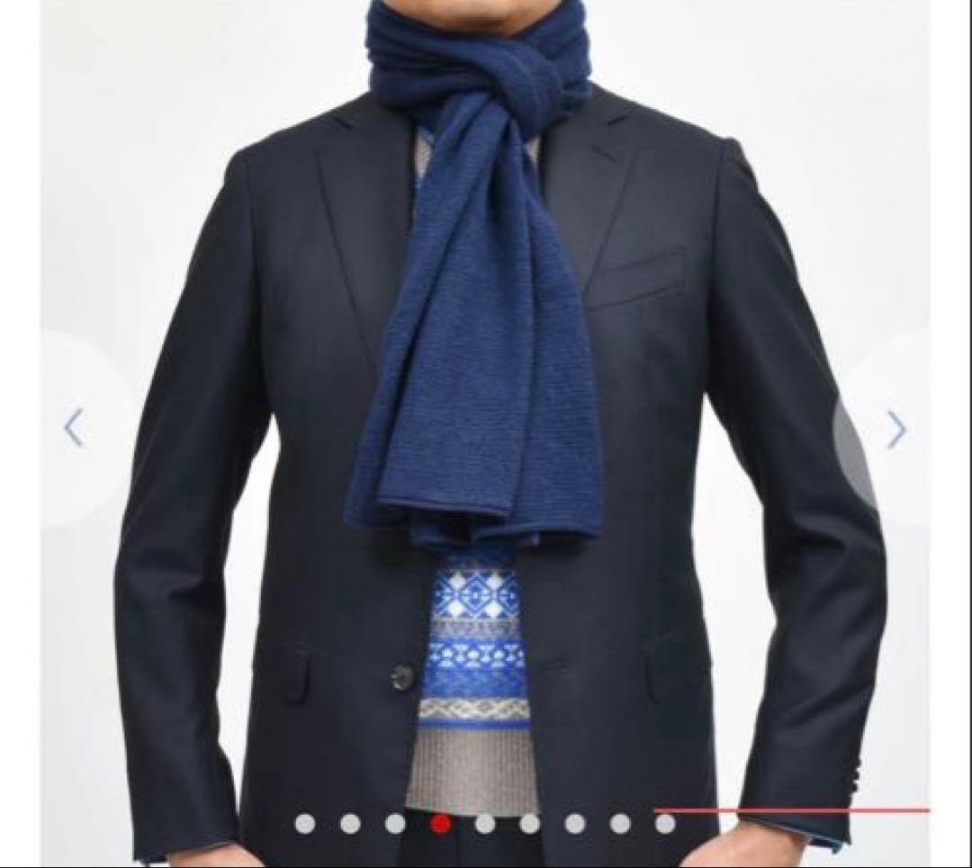 美品 ザノーネ 大判カシミヤ100%マフラー ストール 紺