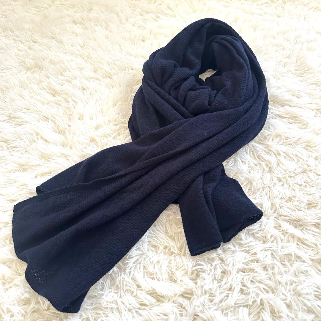 美品 ザノーネ 大判カシミヤ100%マフラー ストール 紺