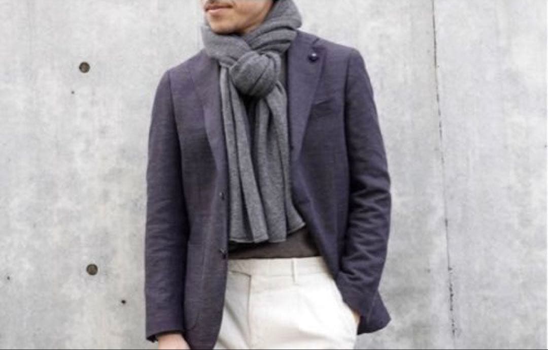 美品 ザノーネ 大判カシミヤ100%マフラー ストール 紺