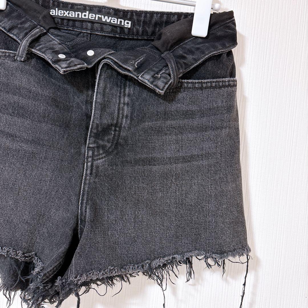 アレキサンダーワン　ロゴ　ダメージ　デニム　ショートパンツ　変形　ブラック　黒