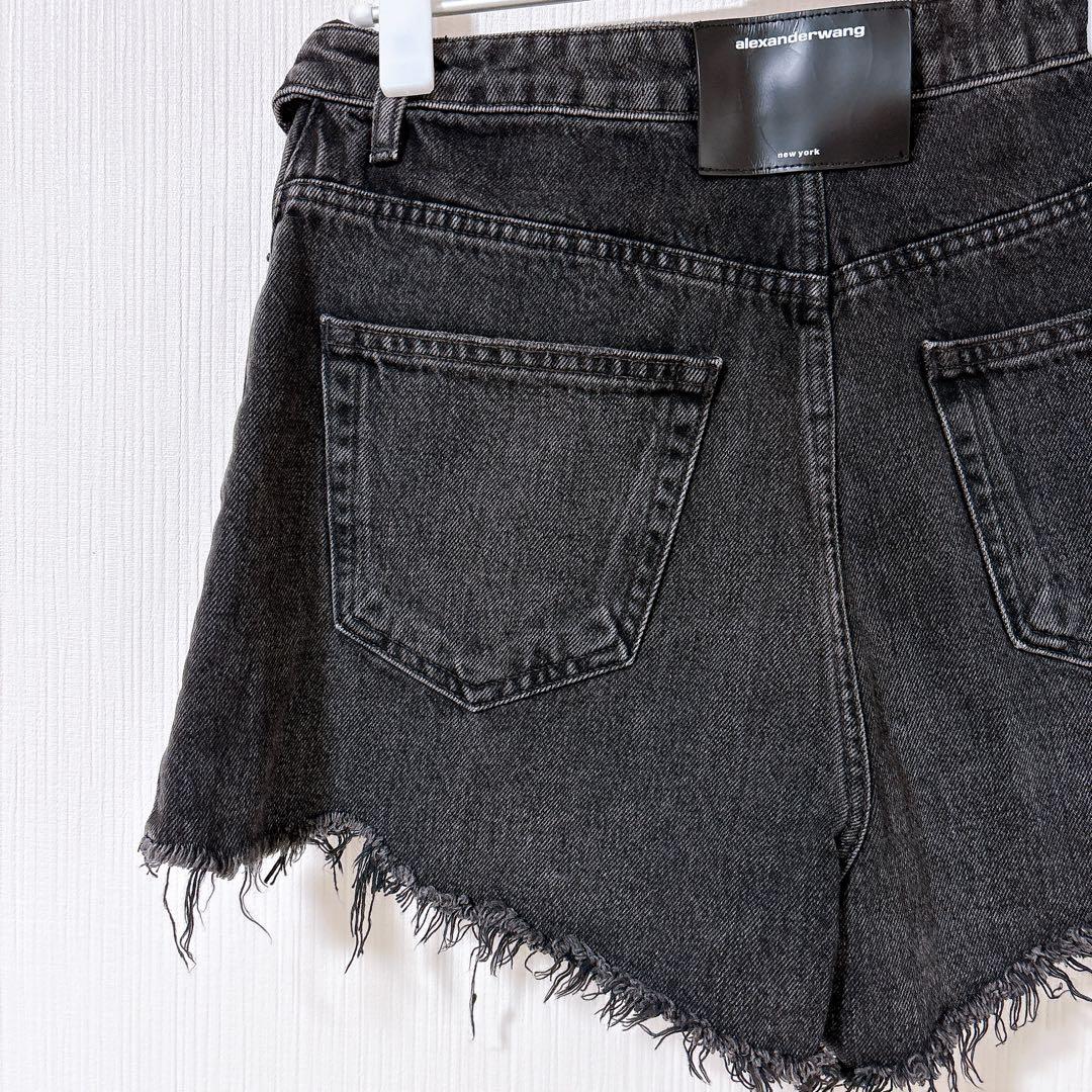 アレキサンダーワン　ロゴ　ダメージ　デニム　ショートパンツ　変形　ブラック　黒