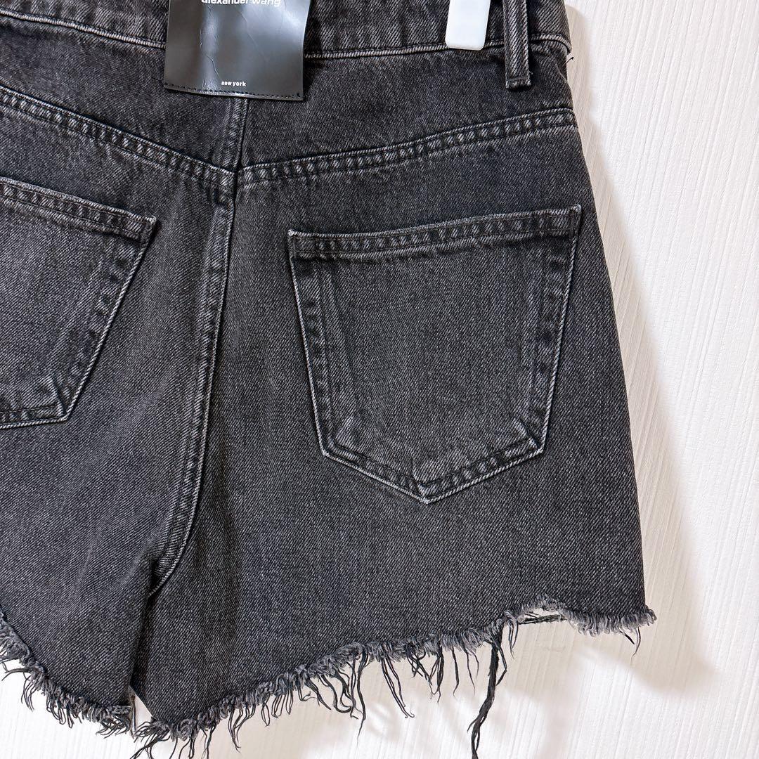 アレキサンダーワン　ロゴ　ダメージ　デニム　ショートパンツ　変形　ブラック　黒