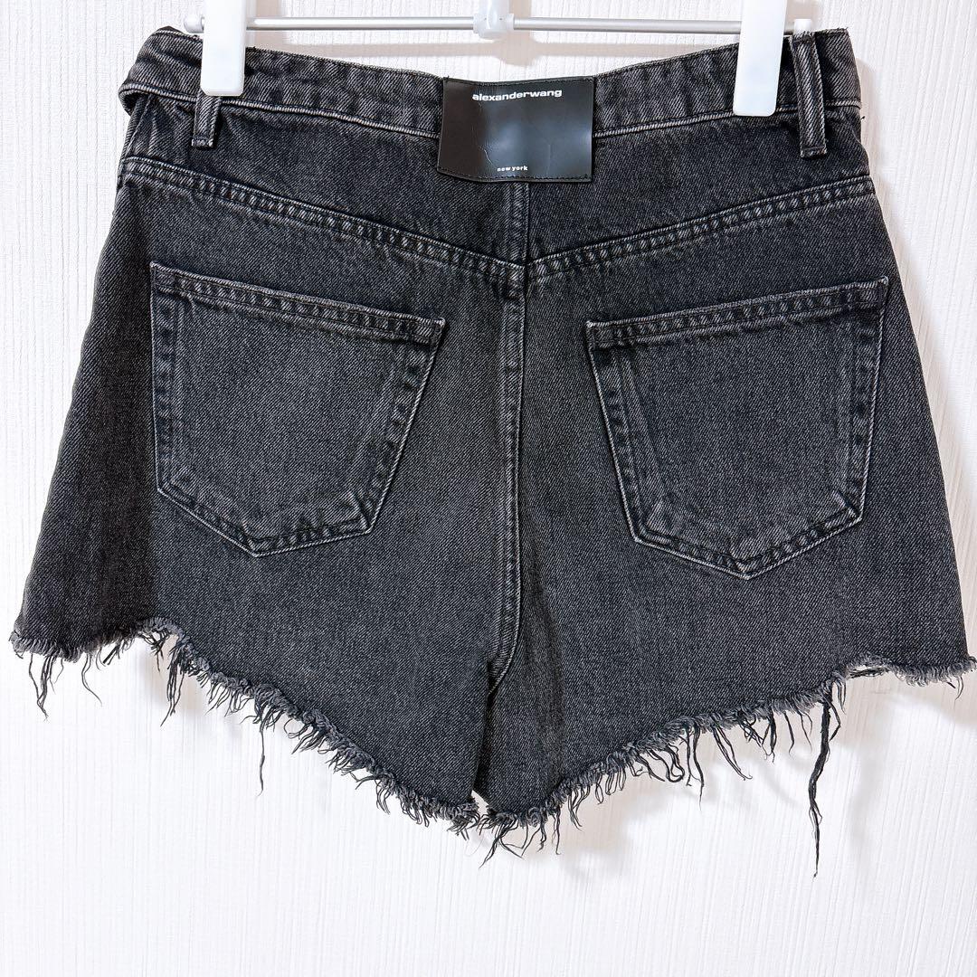 アレキサンダーワン　ロゴ　ダメージ　デニム　ショートパンツ　変形　ブラック　黒