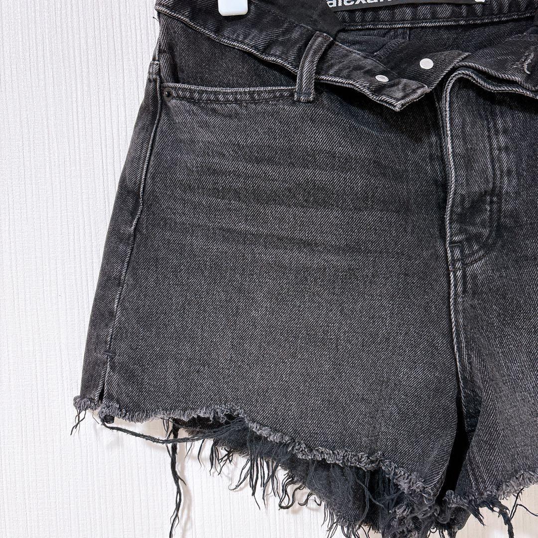 アレキサンダーワン　ロゴ　ダメージ　デニム　ショートパンツ　変形　ブラック　黒