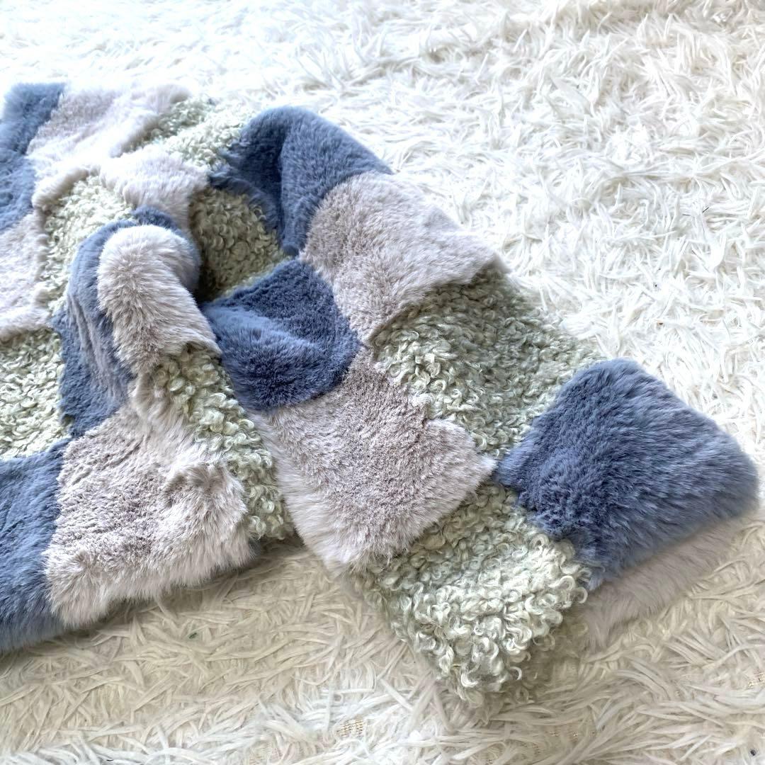 FUR FUR エコファー　ミックスブルゾン　ファーコート　ジャケット　ブルー