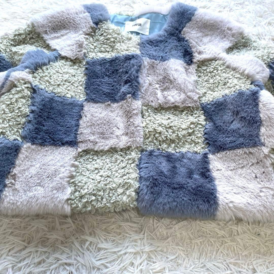 FUR FUR エコファー　ミックスブルゾン　ファーコート　ジャケット　ブルー
