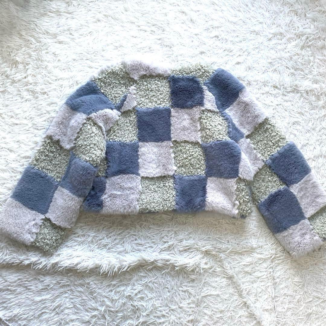 FUR FUR エコファー　ミックスブルゾン　ファーコート　ジャケット　ブルー