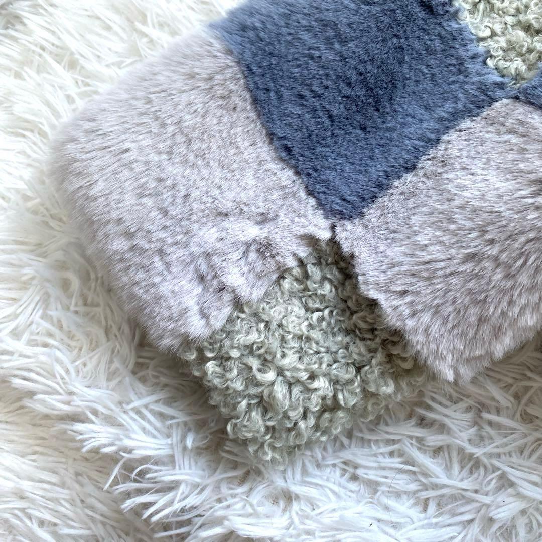 FUR FUR エコファー　ミックスブルゾン　ファーコート　ジャケット　ブルー