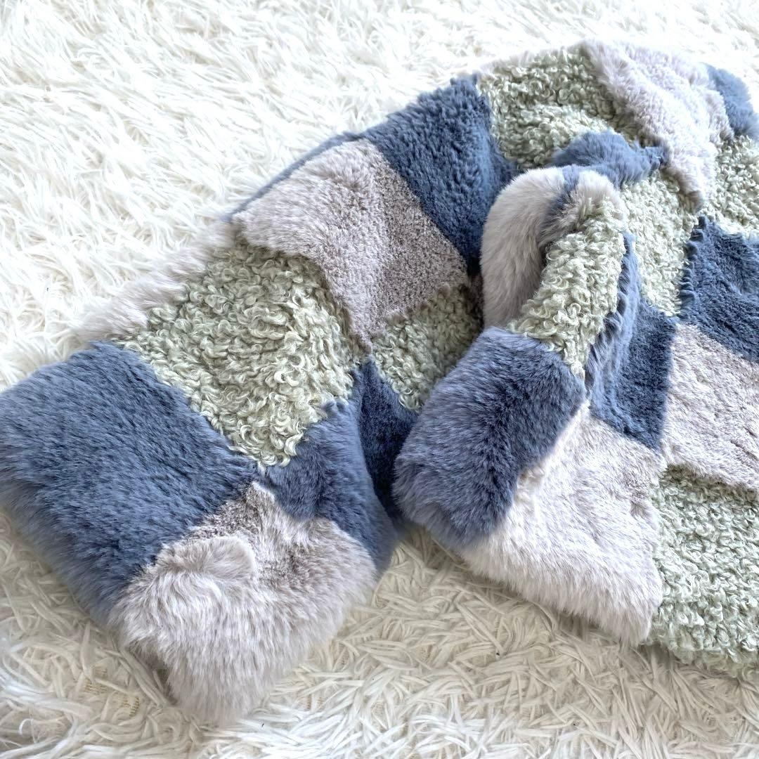 FUR FUR エコファー　ミックスブルゾン　ファーコート　ジャケット　ブルー