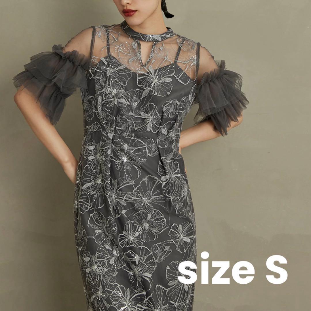 niana 美品 スパンコール刺繍レースドレス オケージョンドレス 花柄