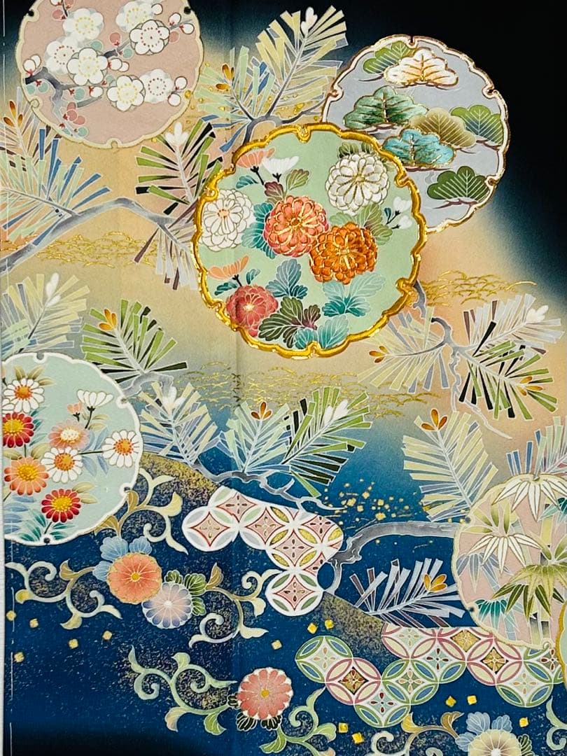 新品　作家物美しい京友禅に大きめ金駒刺繍12個付き品格溢れる黒留袖フルセット