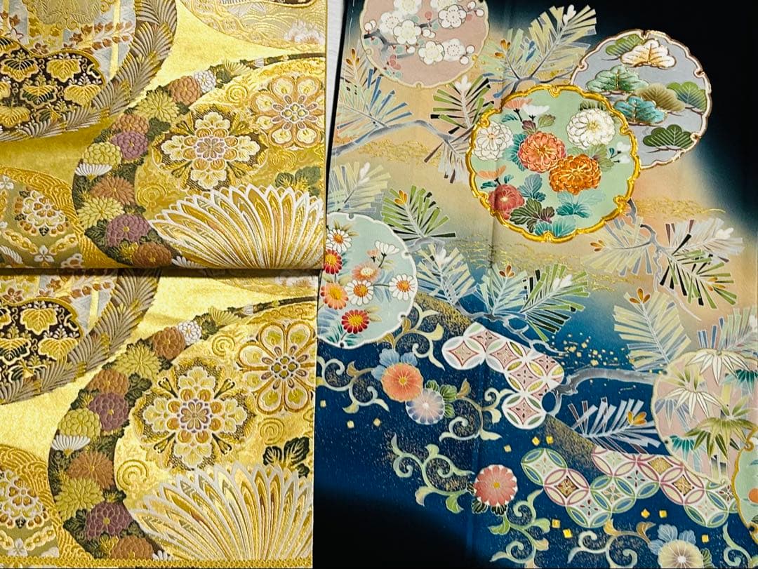 新品　作家物美しい京友禅に大きめ金駒刺繍12個付き品格溢れる黒留袖フルセット