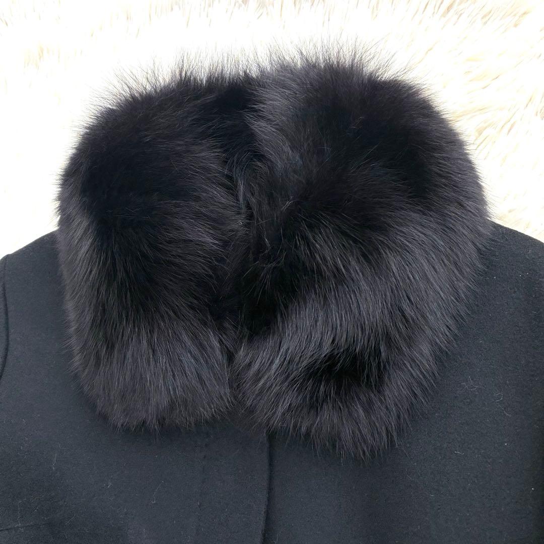 美品大きいサイズ13 フジコウ　カシミヤ　サガフォックス　ロングコート　ブラック