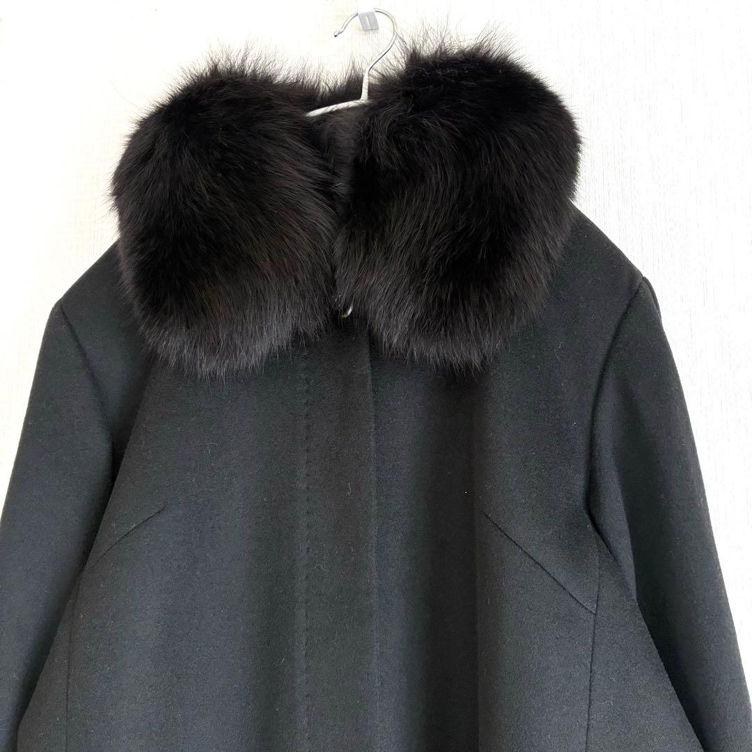 美品大きいサイズ13 フジコウ　カシミヤ　サガフォックス　ロングコート　ブラック