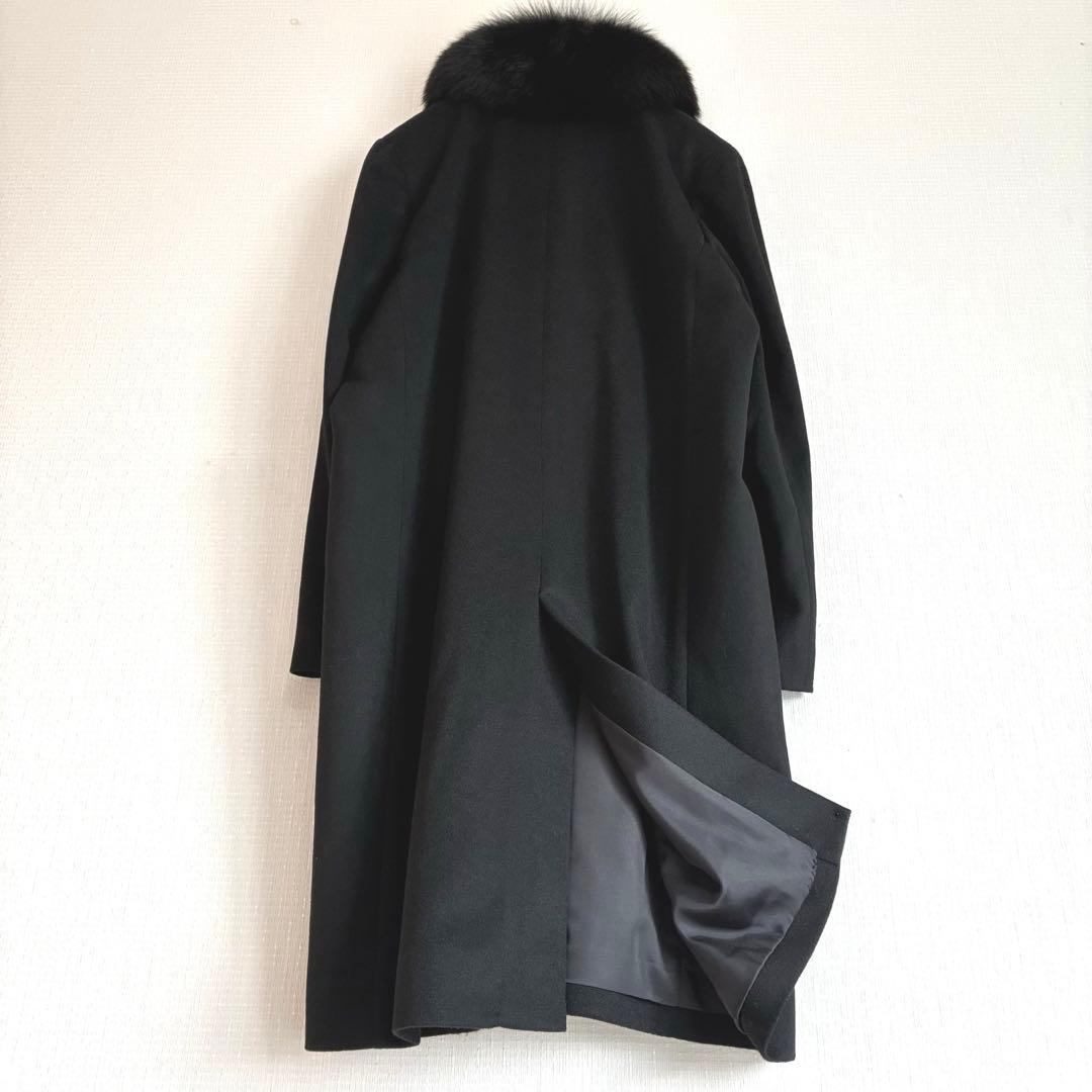 美品大きいサイズ13 フジコウ　カシミヤ　サガフォックス　ロングコート　ブラック