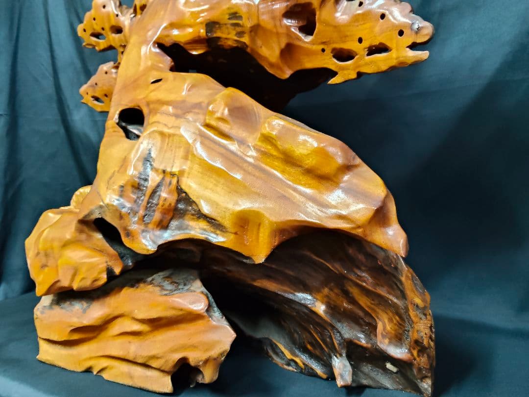 木彫り 鶴と亀の置物 鶴亀 縁起物 和風彫刻