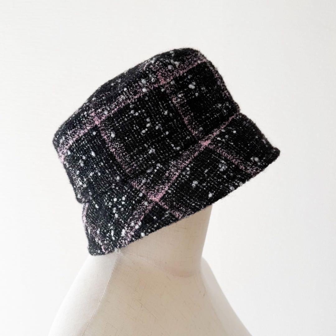 美品 CHANEL ツイードバケットハット ココマーク 近年モデル ブラック Ｍ