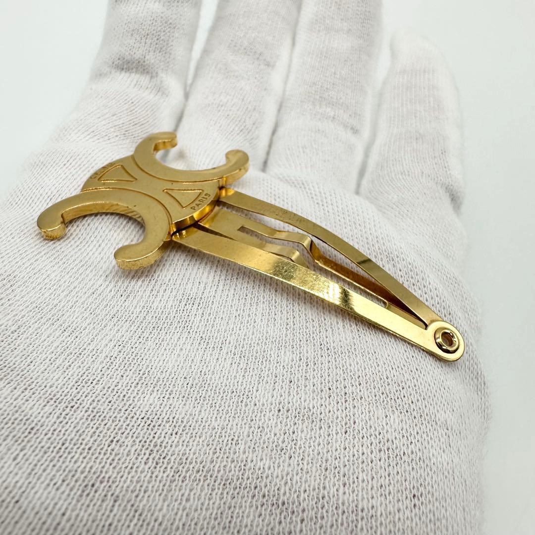 【美品】 CELINE セリーヌ ヘアクリップ トリオンフ ピン ゴールド