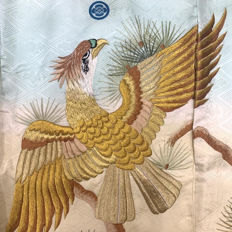 508ay58□お宮参り 男児 祝い着 着物 掛け着 長襦袢付 総刺繍 鷹□美品