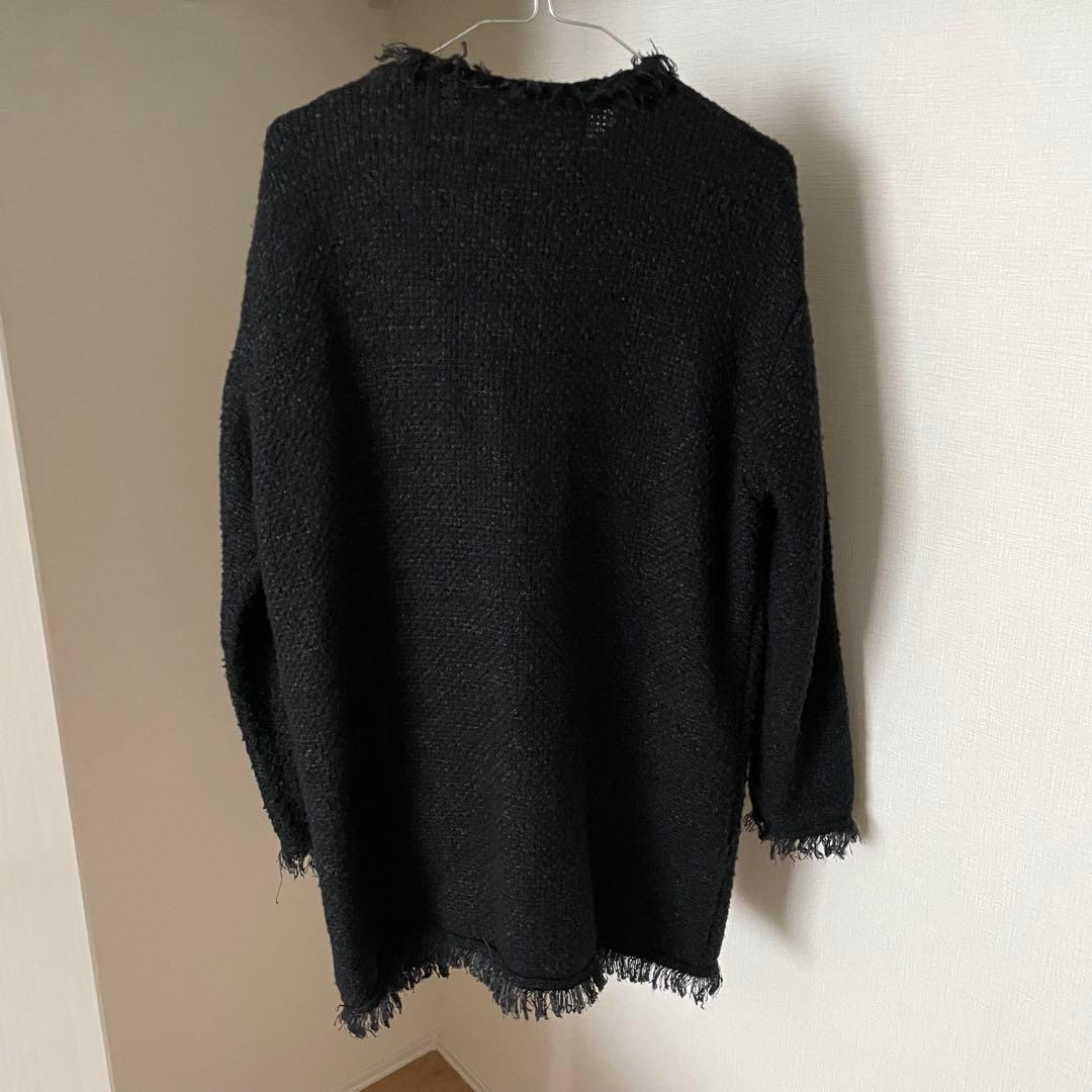 ADAWAS｜定価3.5万 フリンジ ツイードニットジャケット ブラック　金釦