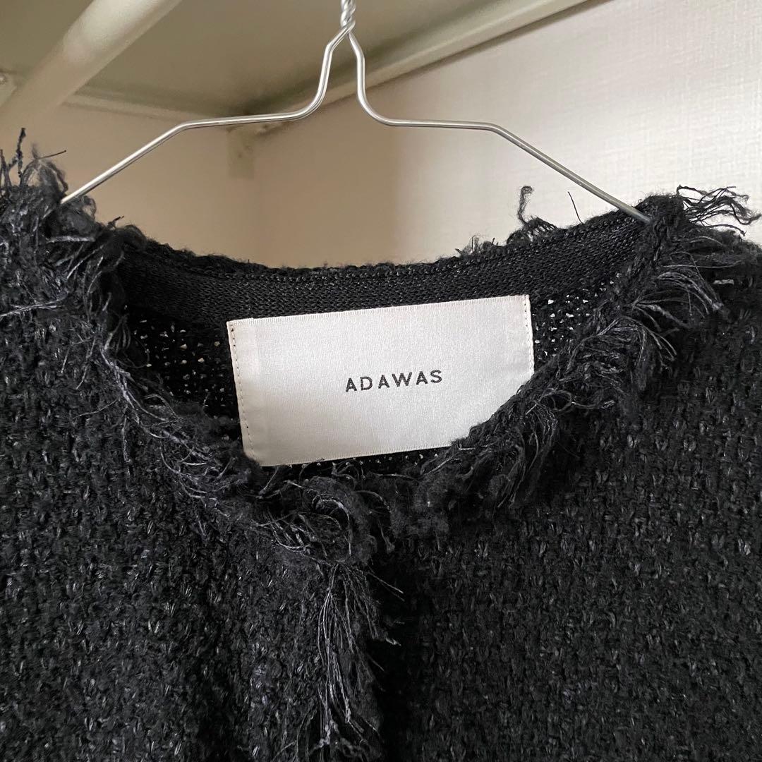 ADAWAS｜定価3.5万 フリンジ ツイードニットジャケット ブラック　金釦