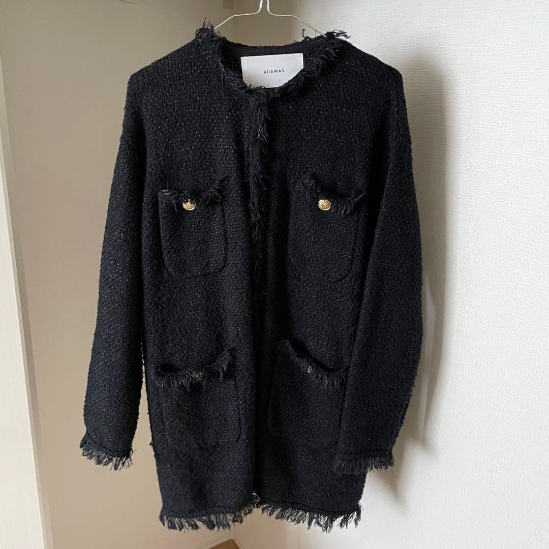 ADAWAS｜定価3.5万 フリンジ ツイードニットジャケット ブラック　金釦