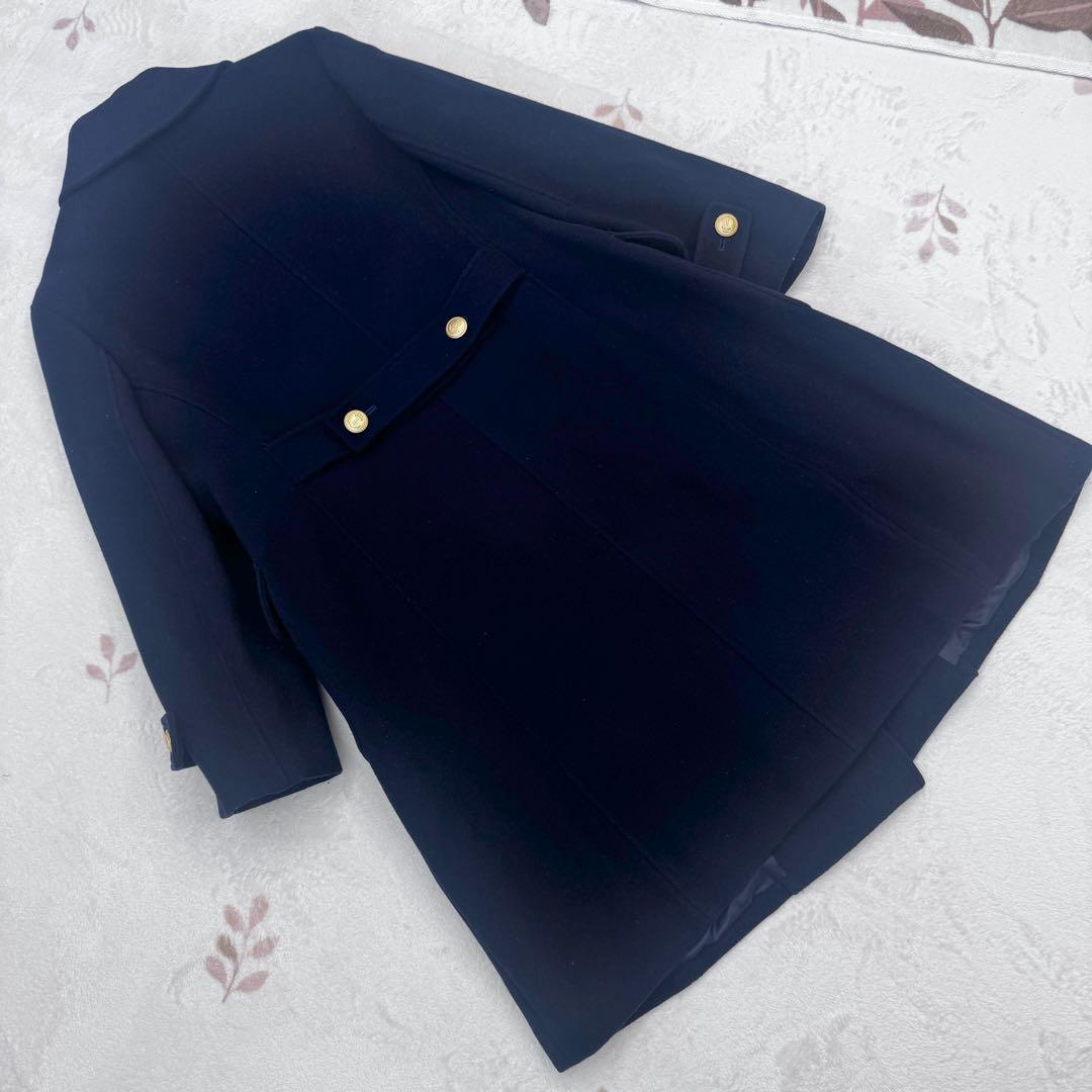 美品 15号 大きいサイズ ニューヨーカー ウール ロングコート ネイビー 3L