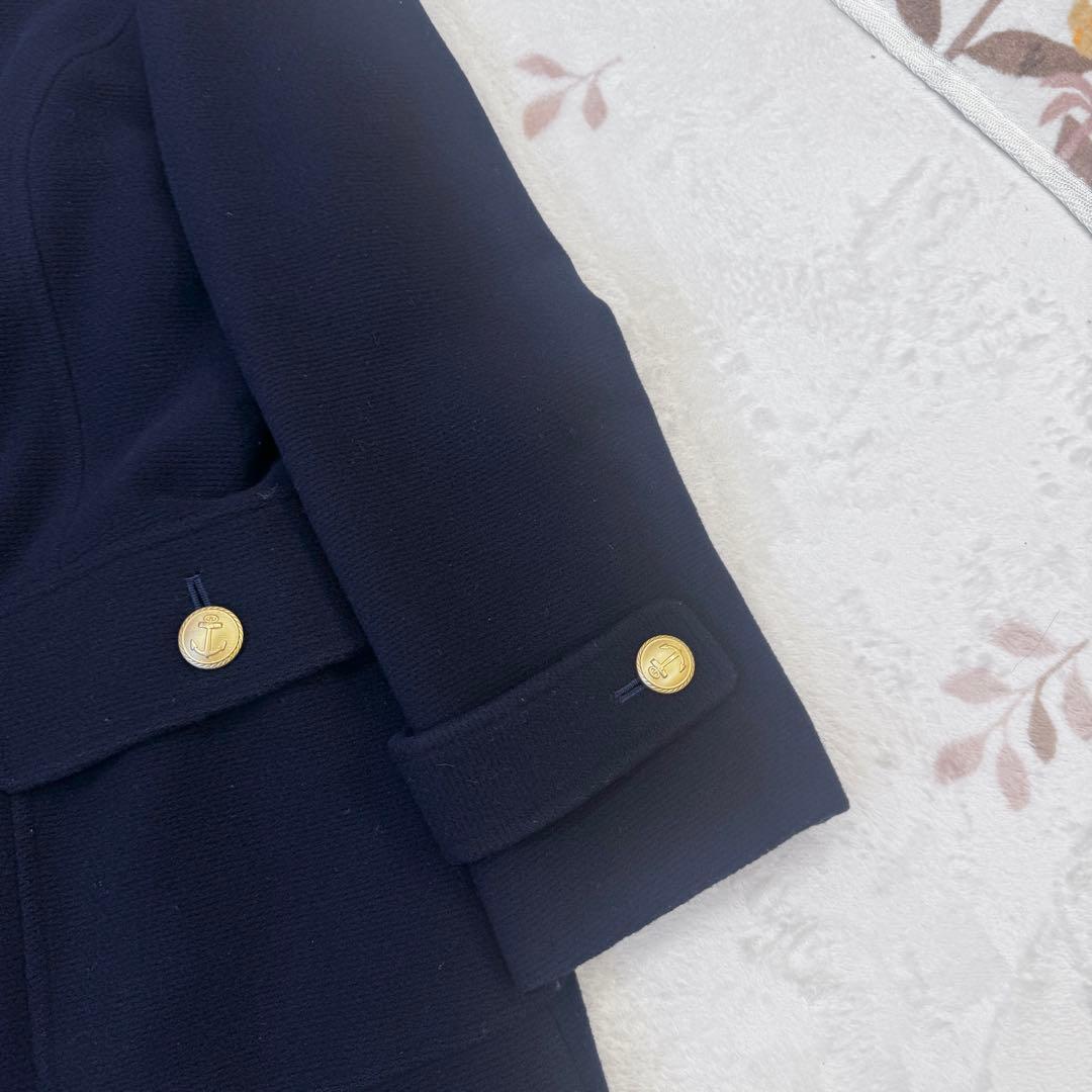 美品 15号 大きいサイズ ニューヨーカー ウール ロングコート ネイビー 3L