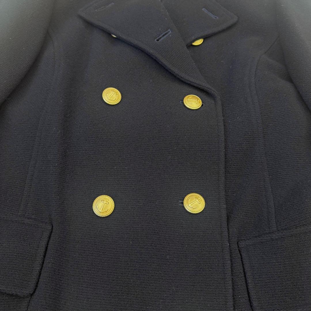 美品 15号 大きいサイズ ニューヨーカー ウール ロングコート ネイビー 3L