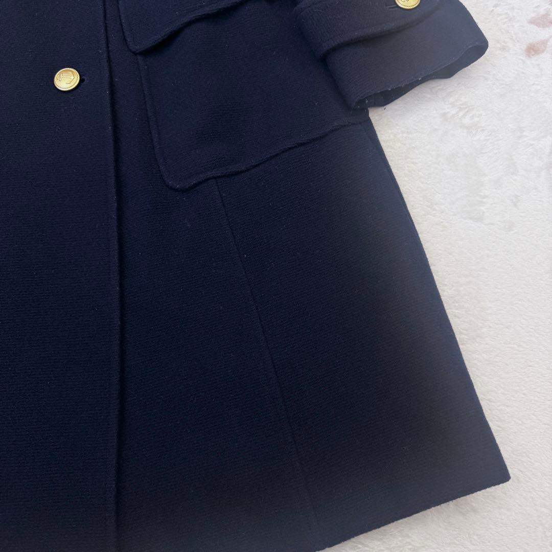 美品 15号 大きいサイズ ニューヨーカー ウール ロングコート ネイビー 3L