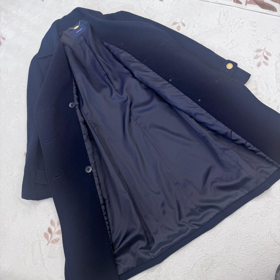 美品 15号 大きいサイズ ニューヨーカー ウール ロングコート ネイビー 3L